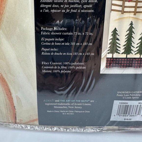 Avanti Snowmen Gathering 72x72" Fabric Shower Curtain Christmas Trees Beige New - Picture 7 of 7